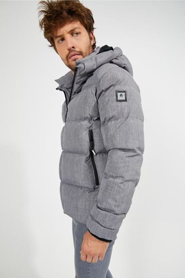 Men's Gray Hooded Inflatable Water And Windproof Pocket Detailed Fur Hooded Coat - photo 5