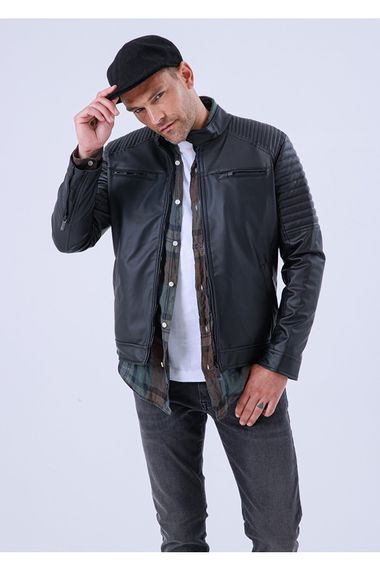 Men's Black Leather Water And Windproof Wool Leather Coat/Jacket - photo 1