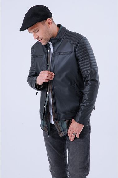 Men's Black Leather Water And Windproof Wool Leather Coat/Jacket - photo 3