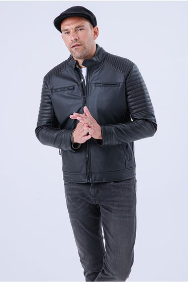 Men's Black Leather Water And Windproof Wool Leather Coat/Jacket - photo 4