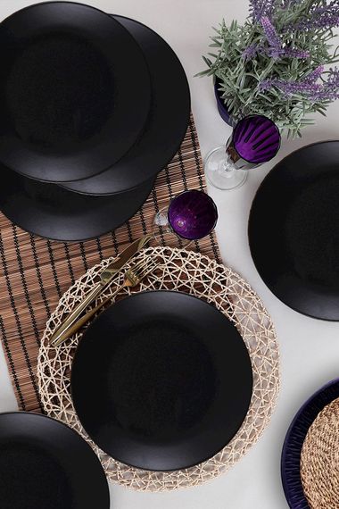 Black Matte Aegean Serving Plate 26 cm Set of 6