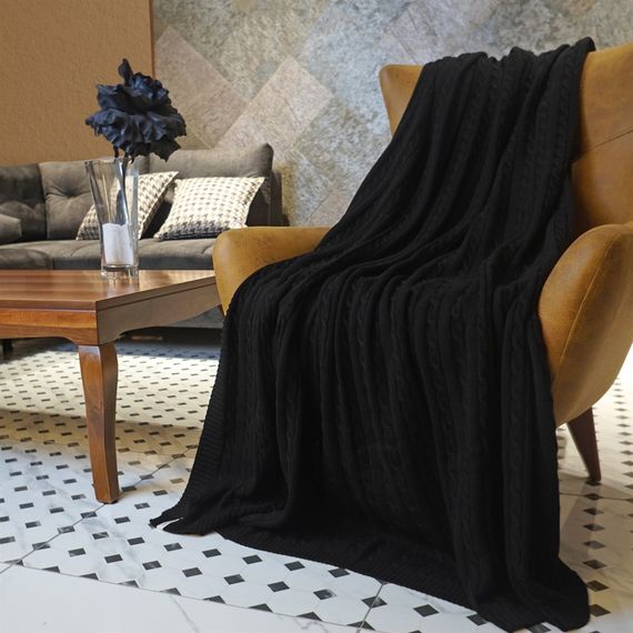 Uludağ Triko Black 100% Organic Cotton Knitwear TV Blanket