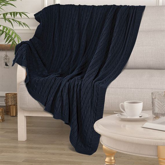 Uludağ Tricot Dark Navy Blue 100% Organic Cotton Knitwear TV Blanket - photo 1
