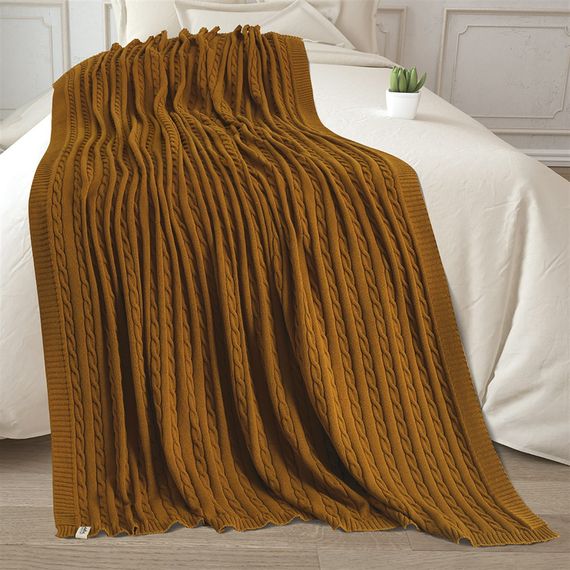 Uludağ Tricot Mustard 100% Organic Cotton Knitwear TV Blanket - photo 4