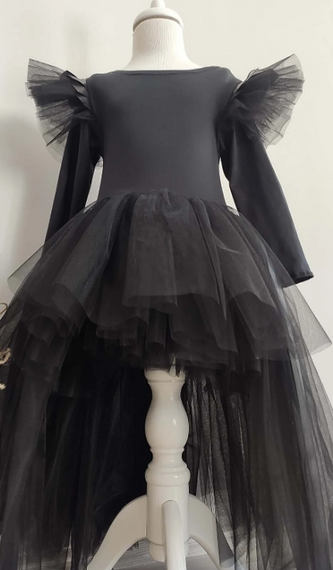 Girl's Black Leather Detailed Asymmetrical Dress, Birthday Dress And Bandana Suit - photo 1