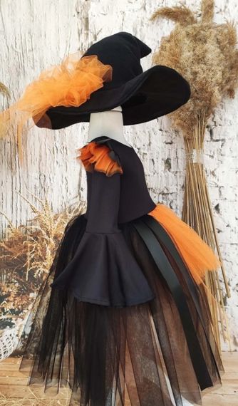 Cadılar Bayramı Siyah Deri Detaylı Cadı Kız Elbisesi Ve Cadı Şapkası, Kız Çocuk Halloween Elbisesi - fotoğraf 3