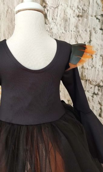 Cadılar Bayramı Siyah Deri Detaylı Cadı Kız Elbisesi Ve Cadı Şapkası, Kız Çocuk Halloween Elbisesi - fotoğraf 5