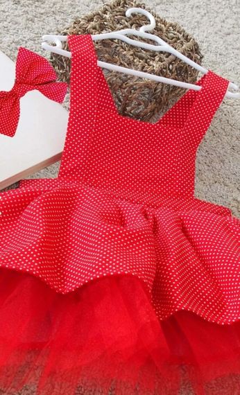 Kırmızı Puantiyeli Kız Çocuk Tütü Elbise Bandana Takım - fotoğraf 5