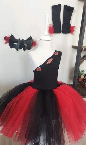 Siyah Tek Omuz Halloween Kız Çocuk Elbise 3'lü Set, Doğum Günü Elbisesi, Cadılar Bayramı Elbisesi - fotoğraf 2