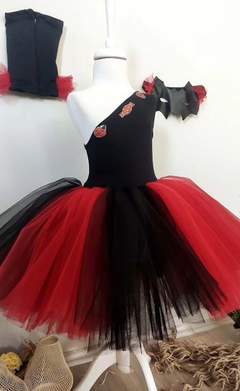 Siyah Tek Omuz Halloween Kız Çocuk Elbise 3'lü Set, Doğum Günü Elbisesi, Cadılar Bayramı Elbisesi - fotoğraf 3