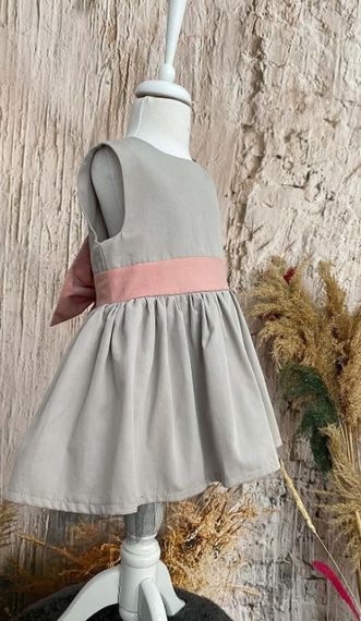 Gri Pembe Fiyonklu Kız Çocuk Tütü Elbise Bandana Takım 1-8 Yaş - fotoğraf 2