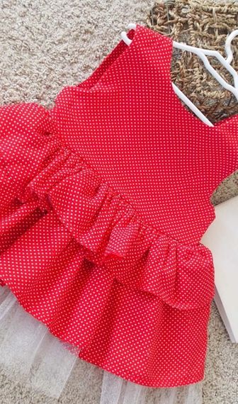 Kırmızı Puantiyeli Fiyonklu Kız Çocuk Tütü Elbise Bandana Takım 1-8 Yaş - fotoğraf 2