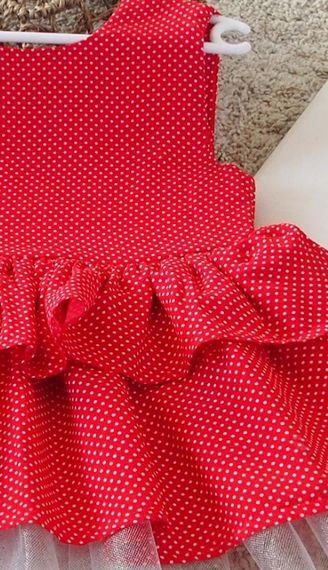 Kırmızı Puantiyeli Fiyonklu Kız Çocuk Tütü Elbise Bandana Takım 1-8 Yaş - fotoğraf 3