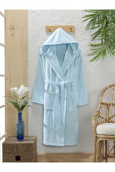 Cotton Velvet Hooded Unisex Mint Bathrobe