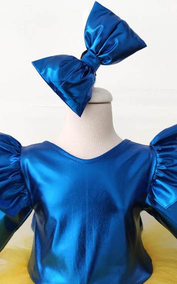 Синя сукня-тюль з бантами для дівчаток з довгими рукавами, святкове вбрання на день народження з банданою - фото 3