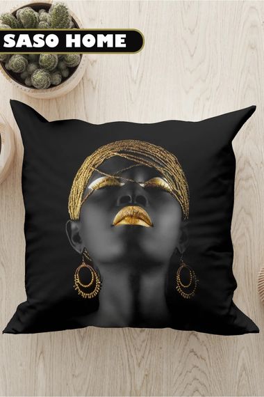 Black Girl Patterned Digital Printed Decorative Throw Pillow Cover - Pillow Cover - Black - photo 1