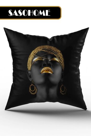 Black Girl Patterned Digital Printed Decorative Throw Pillow Cover - Pillow Cover - Black - photo 2