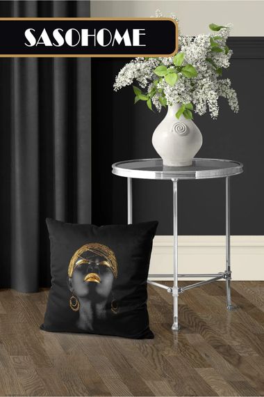 Black Girl Patterned Digital Printed Decorative Throw Pillow Cover - Pillow Cover - Black - photo 3