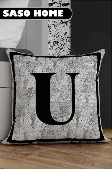 Наволочка с серой буквой - буква U - серый фон, декоративная подарочная наволочка - фото 1
