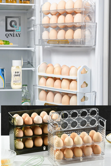 3-ярусна полиця Ящик для зберігання яєць. Органайзер для бічних дверей холодильника. Стійка для яєць для холодильника