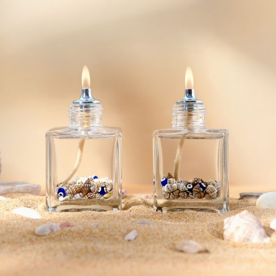 Sea Shell Square Decorative Oil Lamp Candle Set of 2 100 Ml