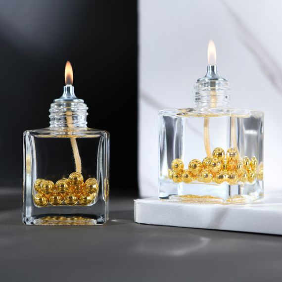 Golden Pearl Square Decorative Oil Lamp Candle Set of 2 100 Ml