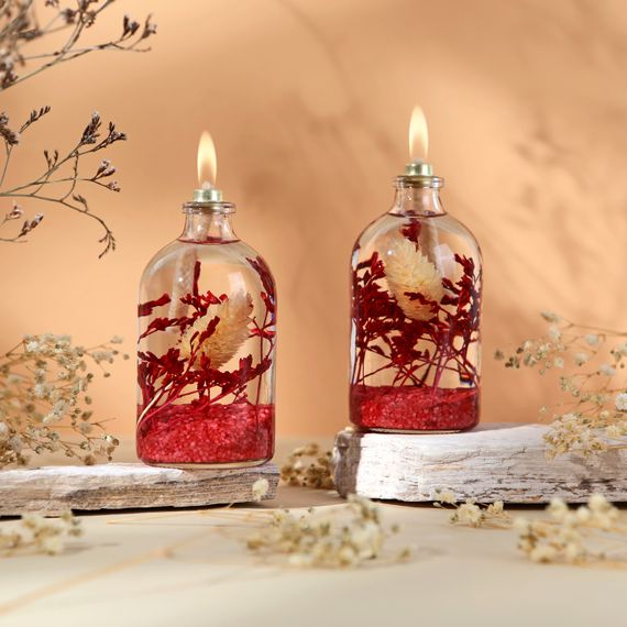 Decorative Oil Lamp Candle 100 Ml Red Set of 2