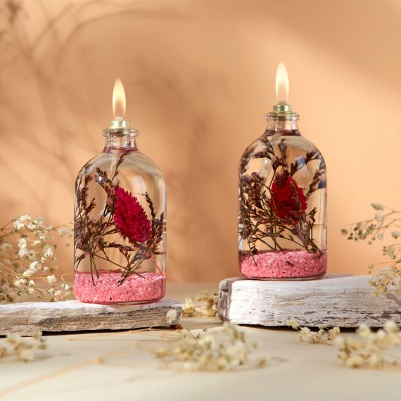 Decorative Oil Lamp Candle 100 Ml Pink Set of 2