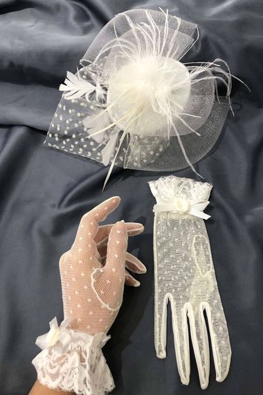 White Polka Dot Gloves-voile Wedding Hat