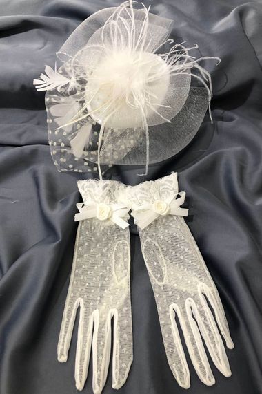 White Polka Dot Gloves-voile Wedding Hat