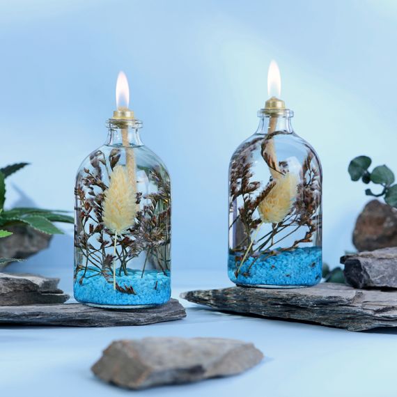 Decorative Oil Lamp Candle 100 ml Blue Set of 2