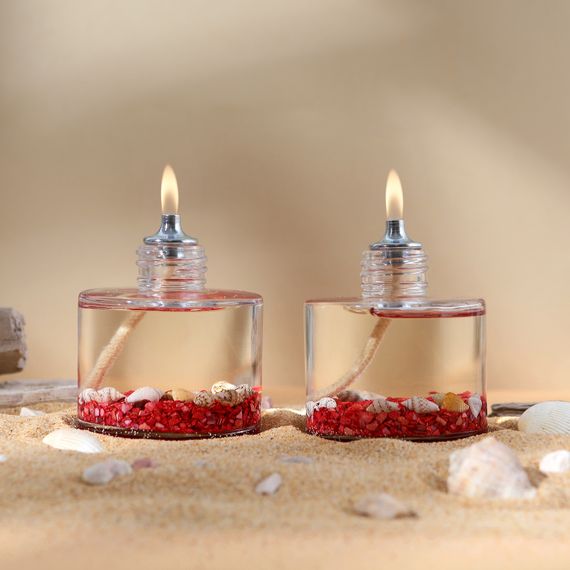 Ocean Red Cylinder Decorative Oil Lamp Candle Set (2 x 120 ml)