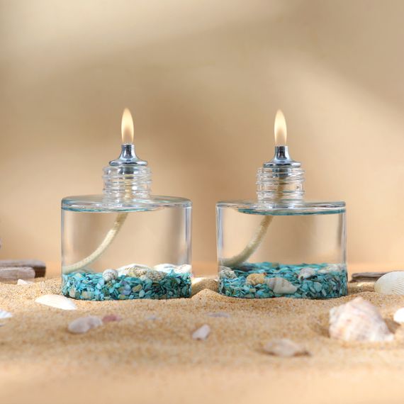 Ocean Blue Cylinder Decorative Oil Lamp Candle Set (2 x 120 ml)