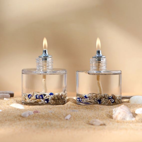 Sea Shell Cylinder Decorative Oil Lamp Candle Set (2 x 120 ml)