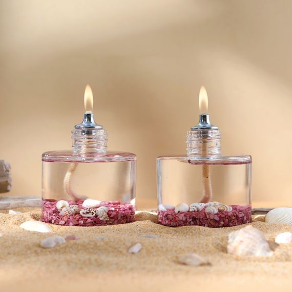 Ocean Lilac Cylinder Decorative Oil Lamp Candle Set (2 x 120 ml)