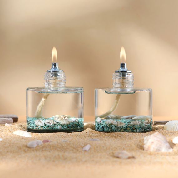 Ocean Green Cylinder Decorative Oil Lamp Candle Set (2 x 120 ml)