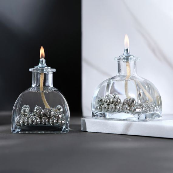 Silver Pearl Decorative Oil Lamp Candle Set of 2