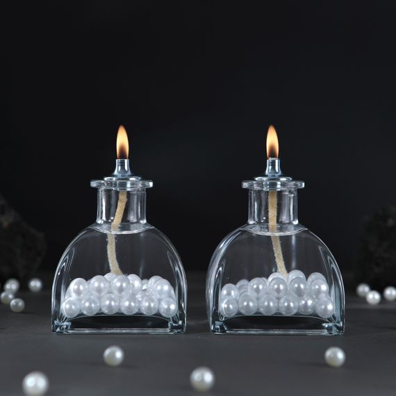 White Pearl Decorative Oil Lamp Candle Set of 2