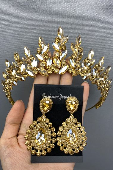 Honey Color Subra Bridal Henna Tiara and Earring - photo 1