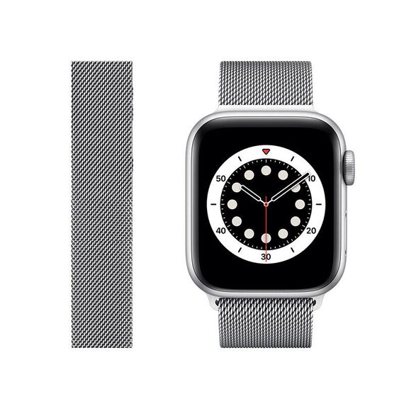 Магнітний металевий плетений ремінець для Apple Watch 42mm 44mm 45mm 49mm, стійкий до вигинів і поломок, сріблястий.