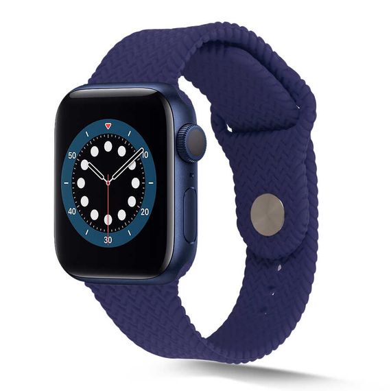 Силиконовый ремешок с плетеным дизайном для Apple Watch Series 2/3/4/5/6/SE 44 мм, устойчив к воде и повреждениям, цвет: темно-синий