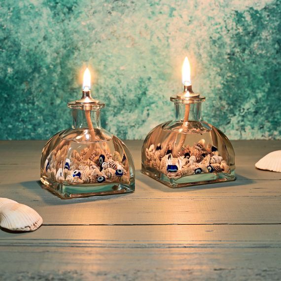 Sea Shell Decorative Oil Lamp Candle Set of 2