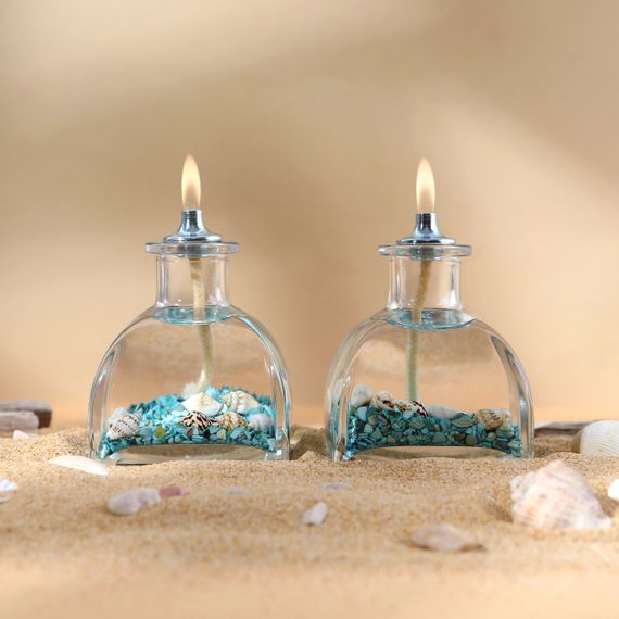 Ocean Blue Decorative Oil Lamp Candle Set of 2