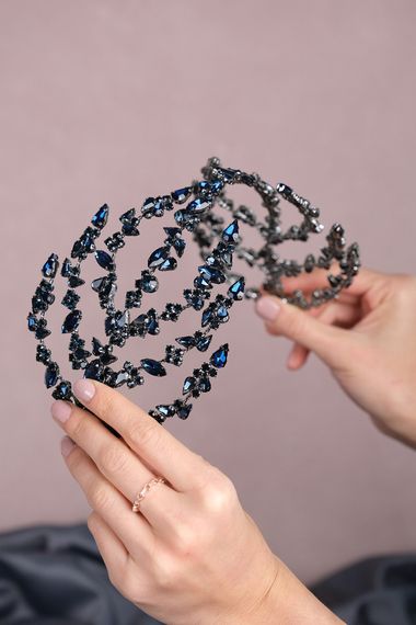 Navy Blue Double Sided Helen Hair Accessory Bridal Crown - photo 2