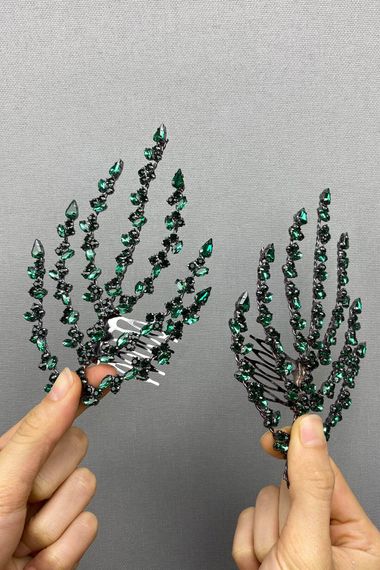 Green Double Sided Leaf Patterned Hair Accessory Henna Crown - photo 2