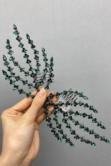 Green Double Sided Leaf Patterned Hair Accessory Henna Crown - photo 3