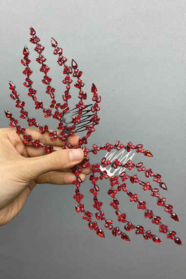 Red Double Sided Leaf Patterned Hair Accessory Henna Crown - photo 2