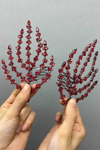 Red Double Sided Leaf Patterned Hair Accessory Henna Crown - photo 3