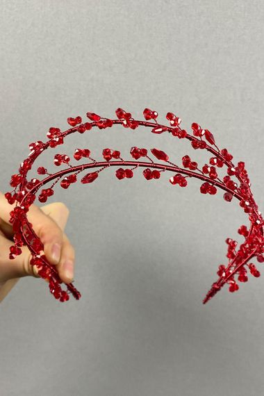 Red Double Row Leva Crystal Beaded Bridal Henna Crown - photo 2