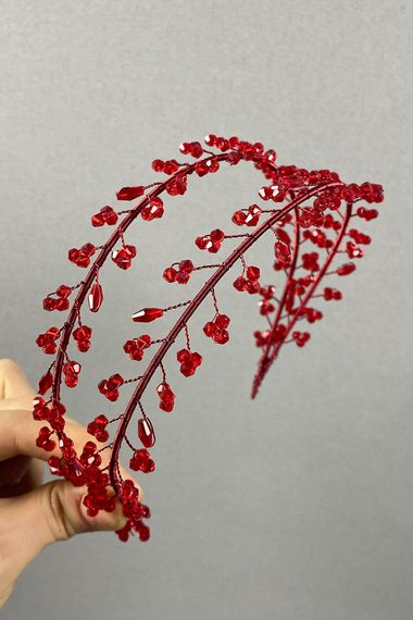 Red Double Row Leva Crystal Beaded Bridal Henna Crown - photo 1